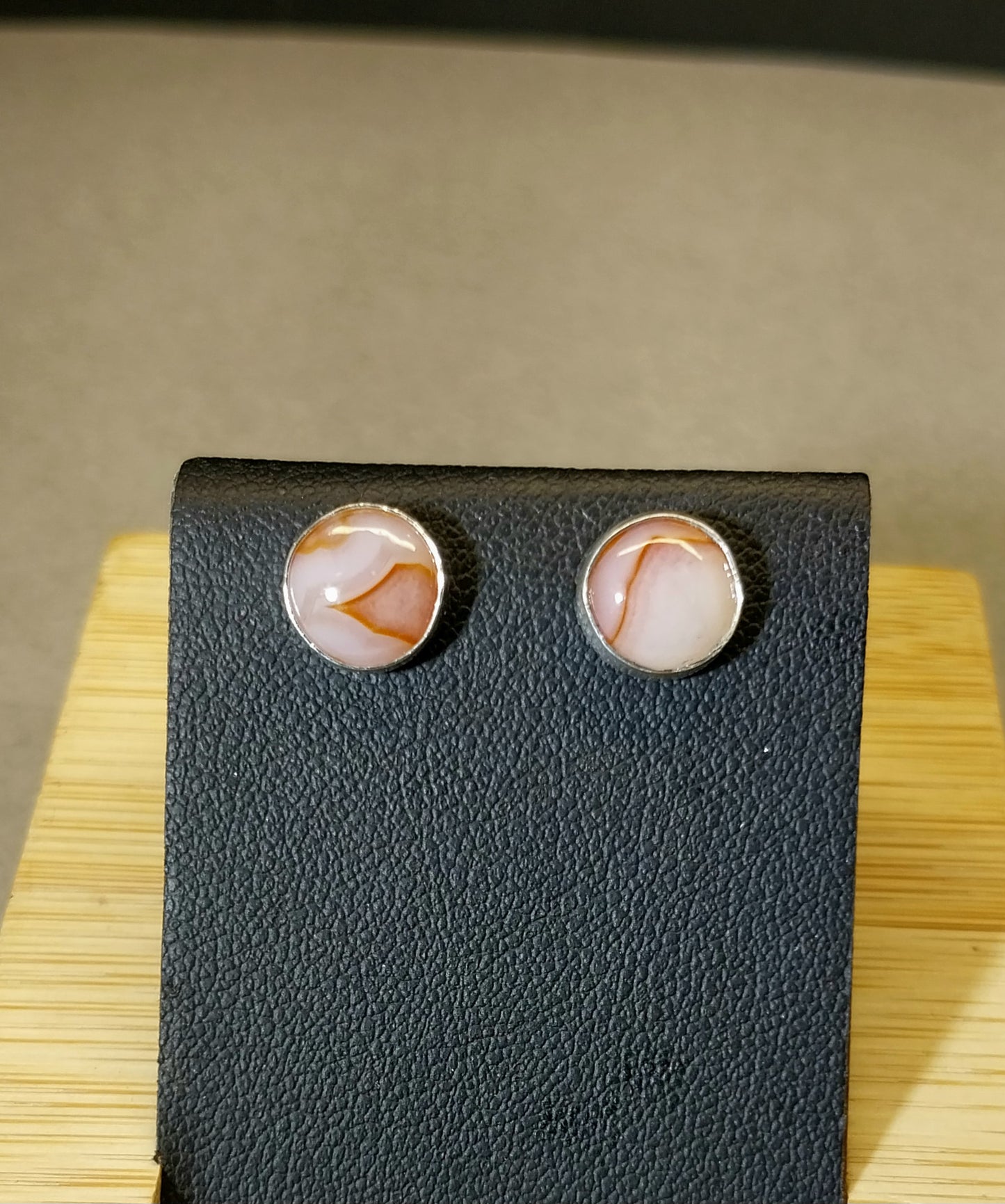 White and Orange Lake Superior Agate Stud Earrings