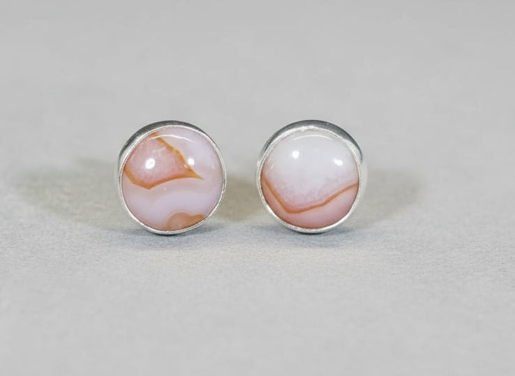 White and Orange Lake Superior Agate Stud Earrings