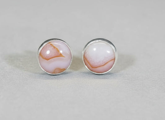 White and Orange Lake Superior Agate Stud Earrings