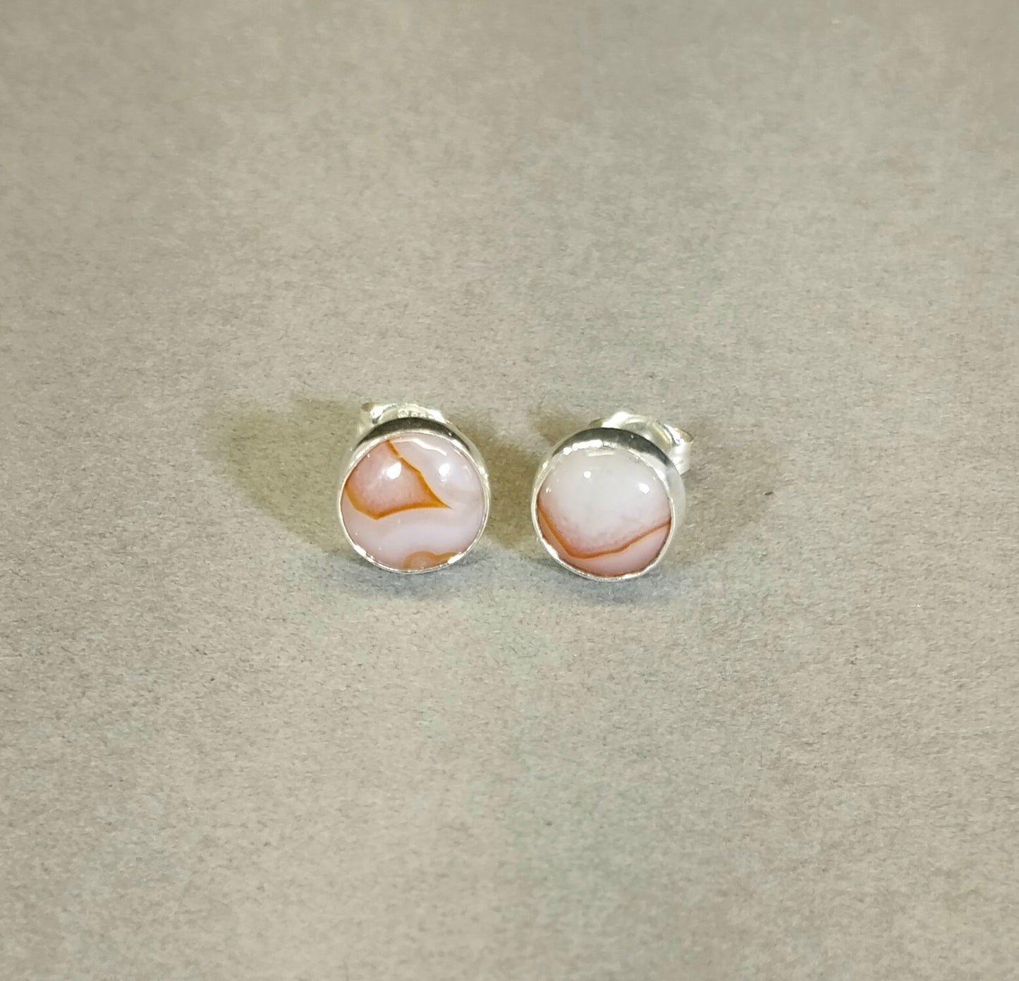 White and Orange Lake Superior Agate Stud Earrings