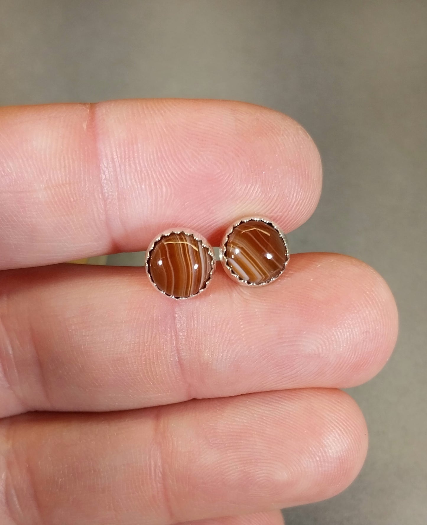 Lake Superior Agate Earrings in Solid Sterling Silver