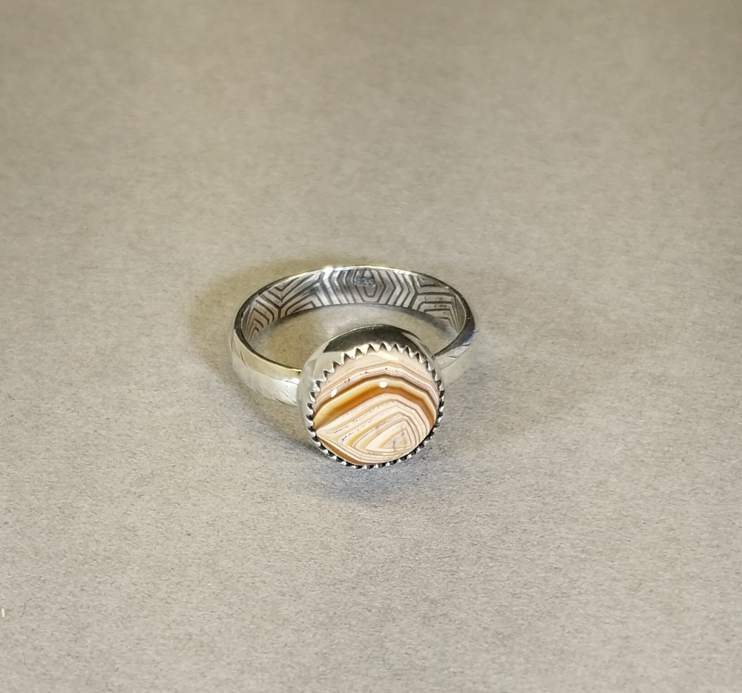 Lake Superior Agate (Herbster Wisconsin) Solid Silver Ring Size 8