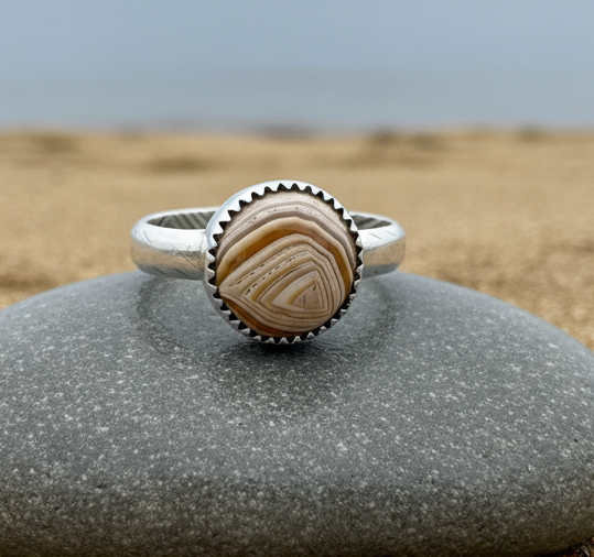 Lake Superior Agate (Herbster Wisconsin) Solid Silver Ring Size 8