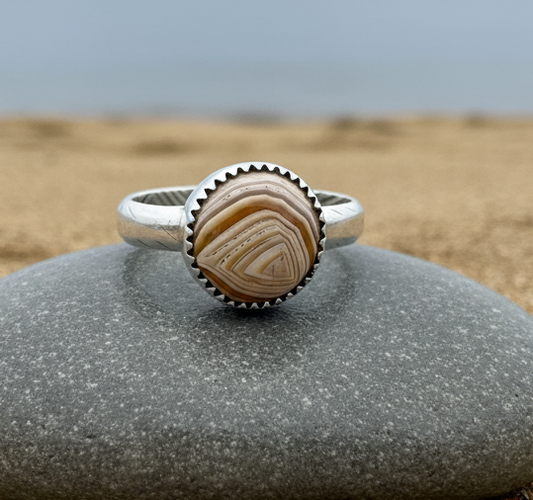 Lake Superior Agate (Herbster Wisconsin) Solid Silver Ring Size 8