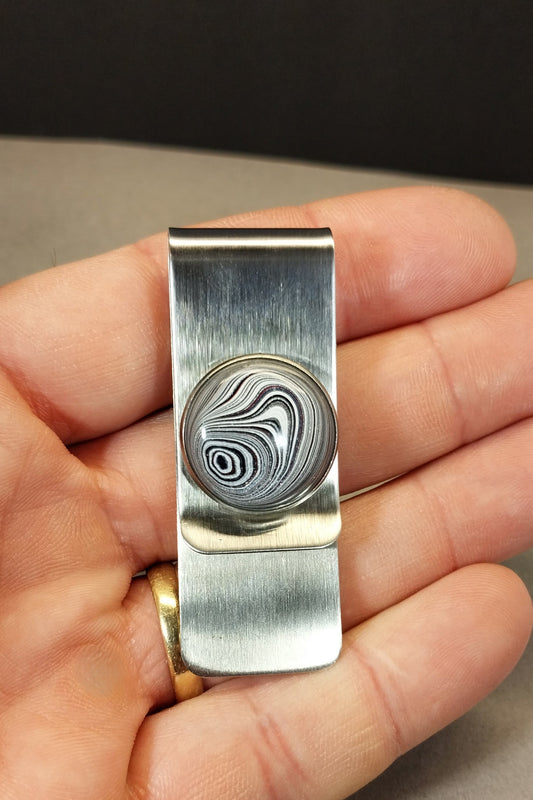 Fordite Money Clip, Cash Clip Stainless Steel