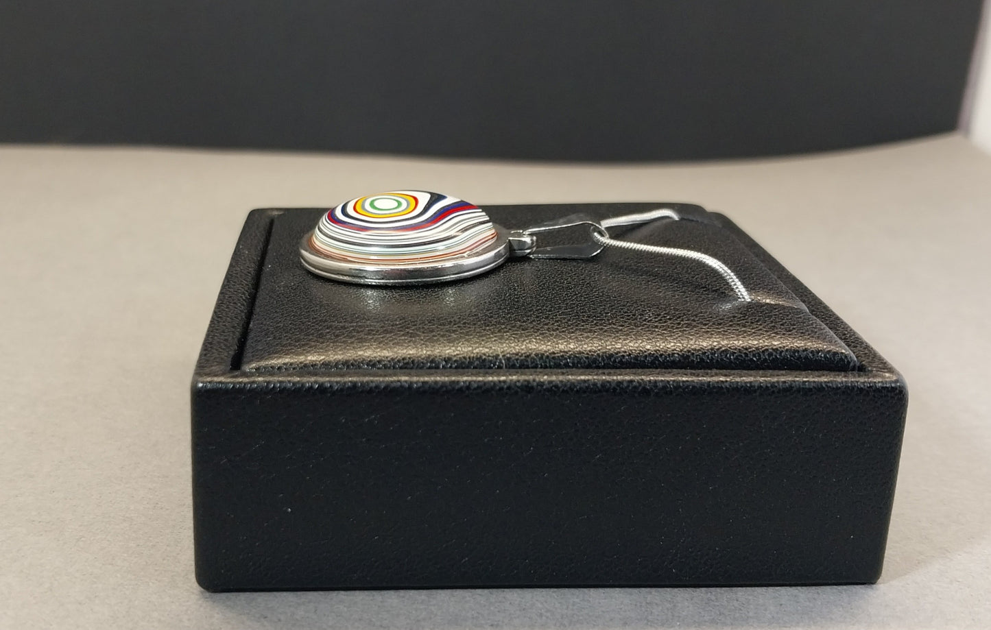 Fordite Necklace Round Stainless Steel Setting and Chain