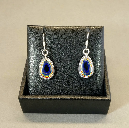 Fordite Earrings, Domed Teardrops with Sterling Silver Ear Wires ET300