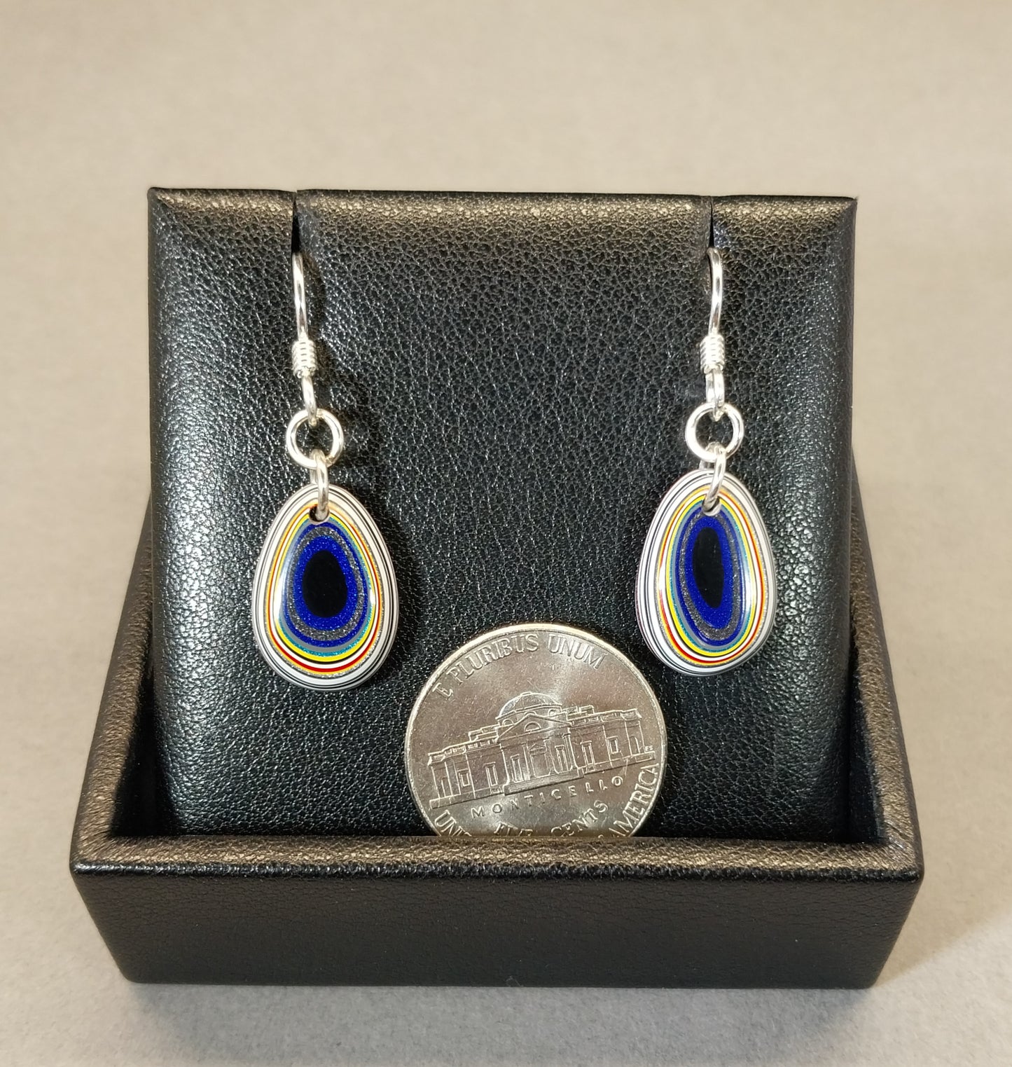 Fordite Earrings, Domed Teardrops with Sterling Silver Ear Wires ET300