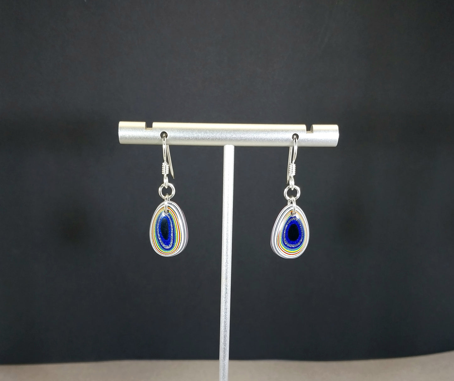 Fordite Earrings, Domed Teardrops with Sterling Silver Ear Wires ET300