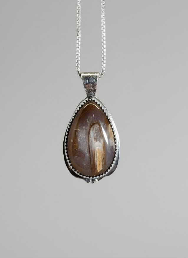 Coprolite Necklace, Solid Silver, USA Artist, Poop Agate, Fossil Poop, Great Gift Idea, Natural Stone, Red Agate Necklace, Artisan Handmade