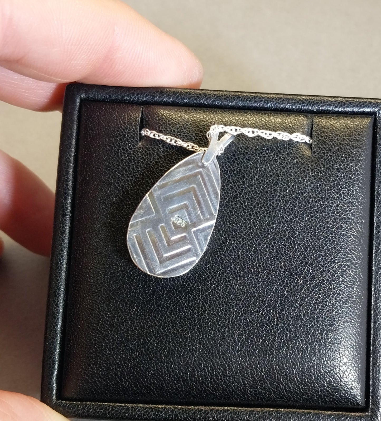 Fordite Necklace Bright Blue with Red and White Sterling Silver