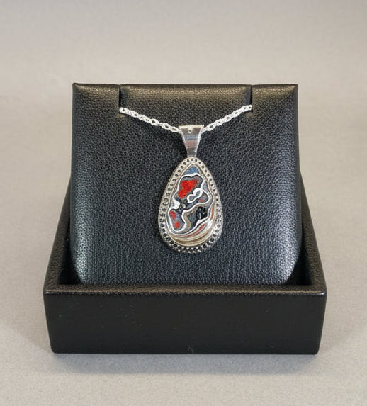 Corvettite Fordite Necklace in Sterling Silver