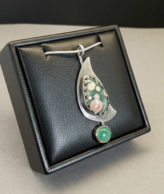 Ocean Jasper Earrings, Solid Silver .925, Orbicular Jasper Jewelry, Madagascar Ocan Jasper, Natural Stone