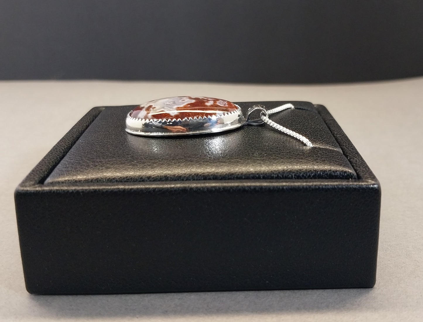 Lake Superior Agate Necklace Red Moss and White Banding in Sterling Silver