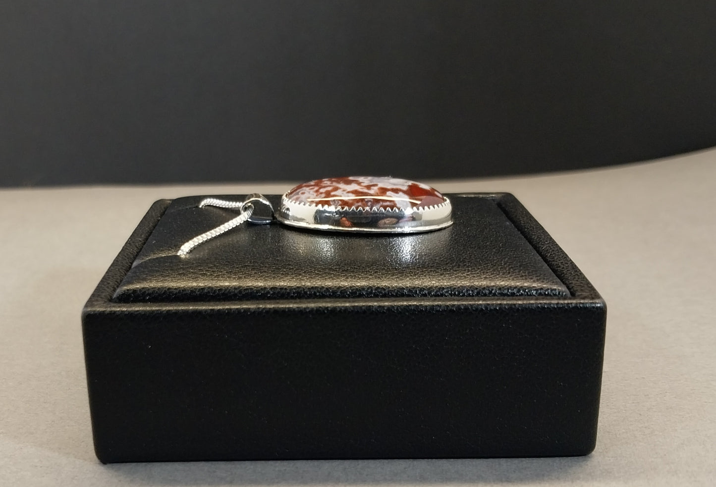 Lake Superior Agate Necklace Red Moss and White Banding in Sterling Silver