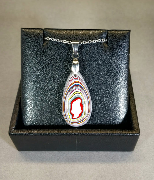 Fordite Necklace, Semi Truck Fordite Pendant, Ohio Motor Agate, EB63