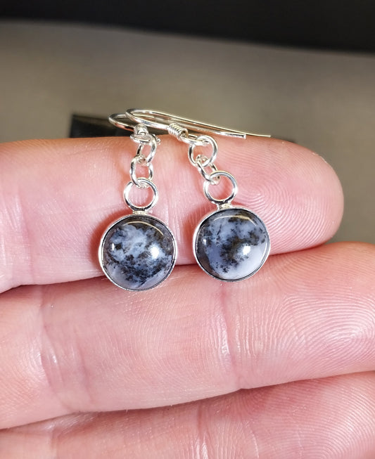 Dendritic Agate Earring, Solid Silver, NV Amethyst Sage Agate