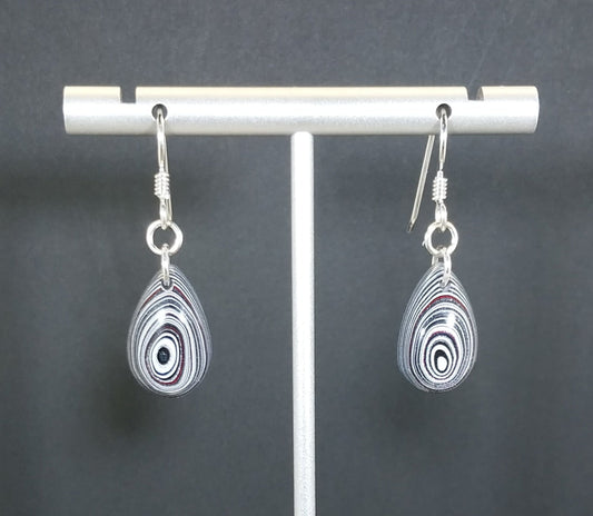 Fordite Earrings Domed Teardrops Showing the Layers