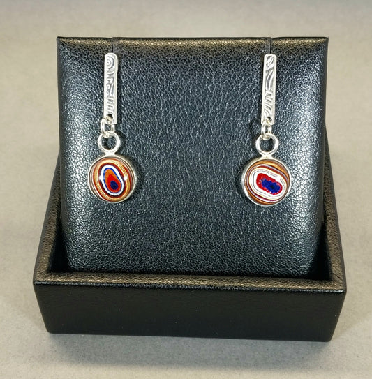 Stud to Drop Earring Fordite Earrings (Corvetteite Fordite) Solid 925 Silver