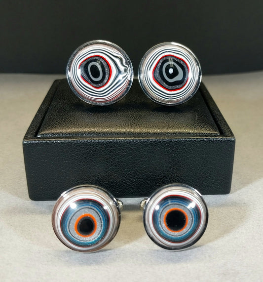 Fordite Cuff Link Stainless Steel Settings