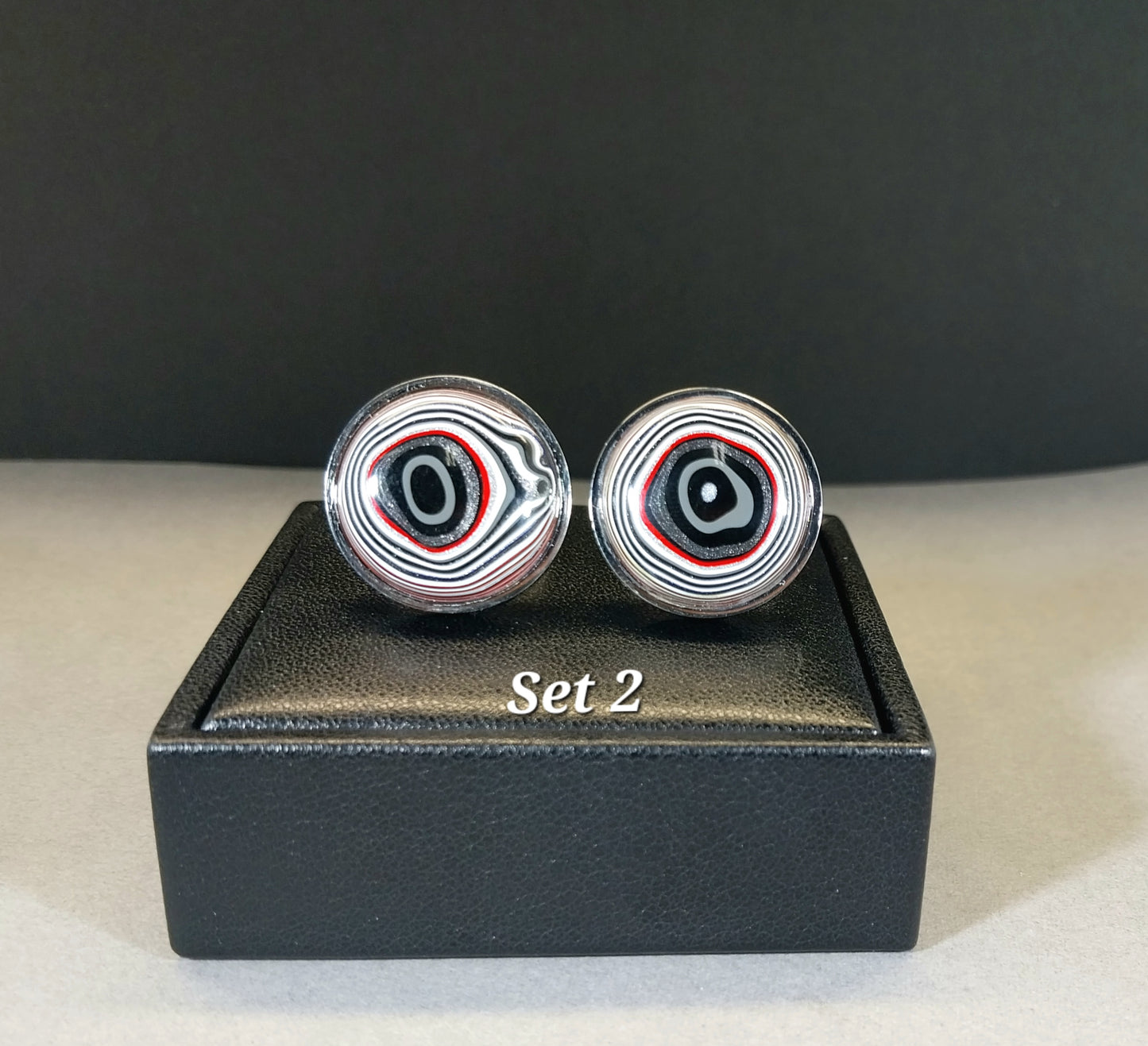 Fordite Cuff Link Stainless Steel Settings