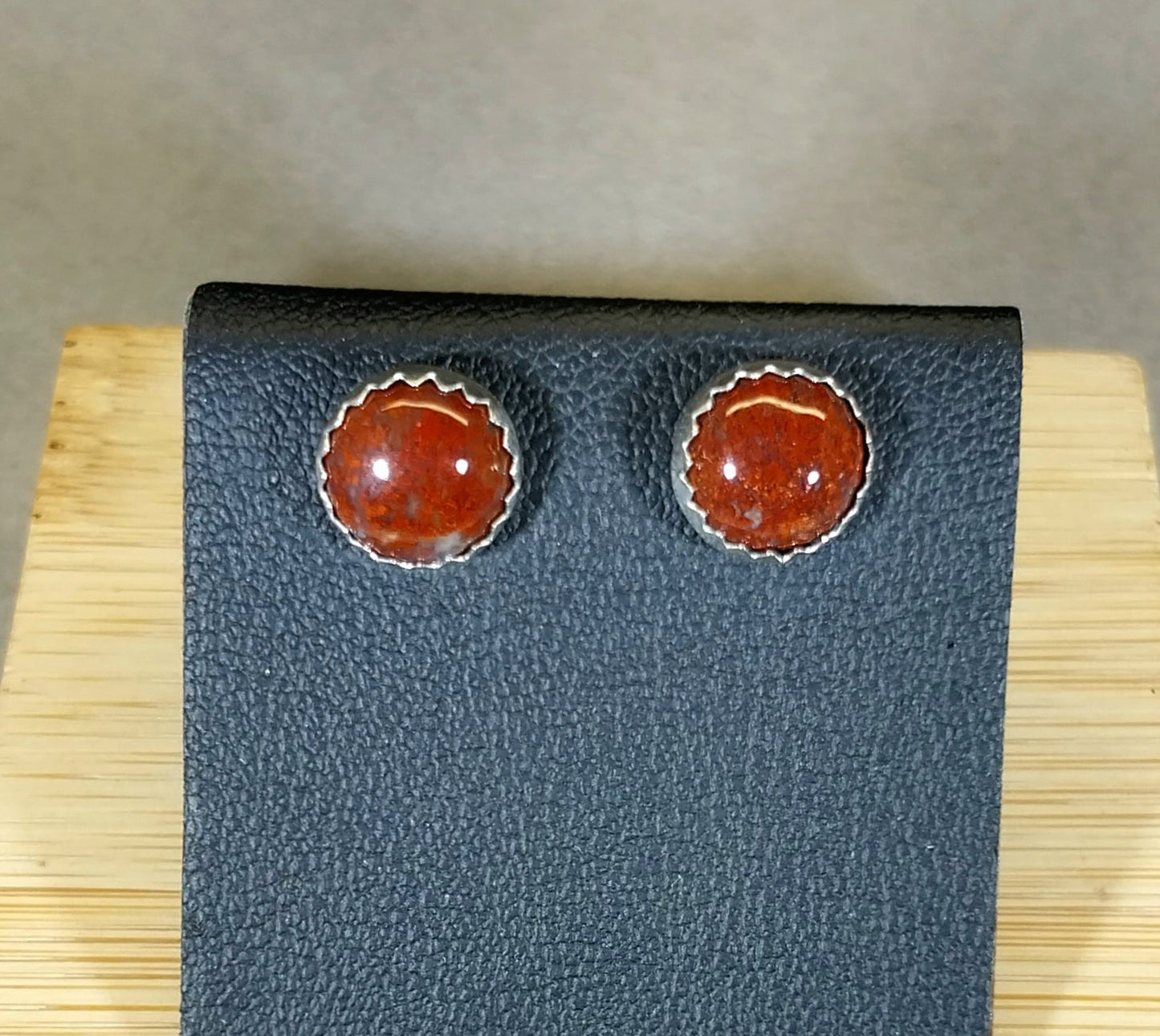 Lake Superior Agate Silver Stud Earrings, Red Moss Agate