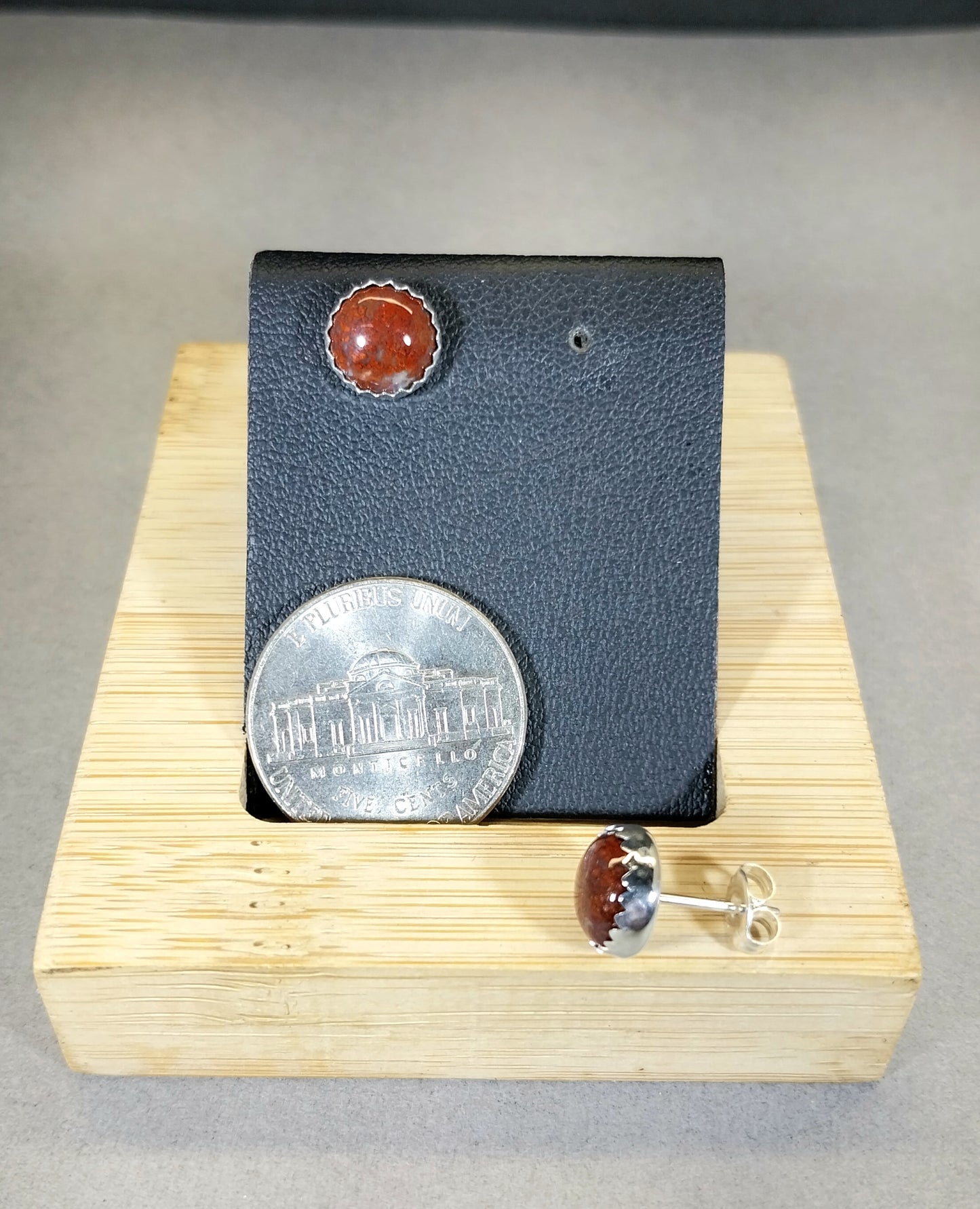 Lake Superior Agate Silver Stud Earrings, Red Moss Agate