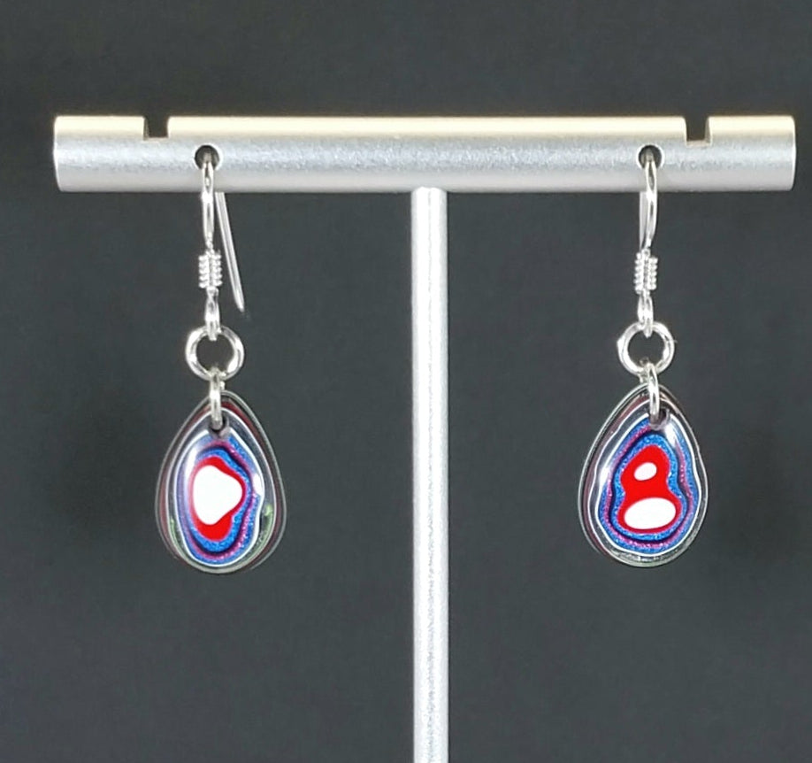 Fordite Earrings, Domed Teardrops with Sterling Silver Ear Wires ET300
