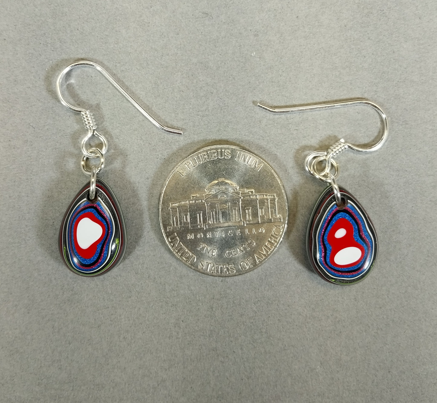 Fordite Earrings, Domed Teardrops with Sterling Silver Ear Wires ET300