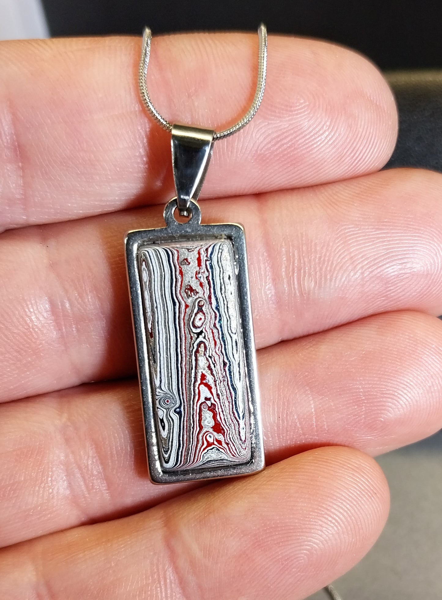 MI Fordite Necklace in Stainless Steel
