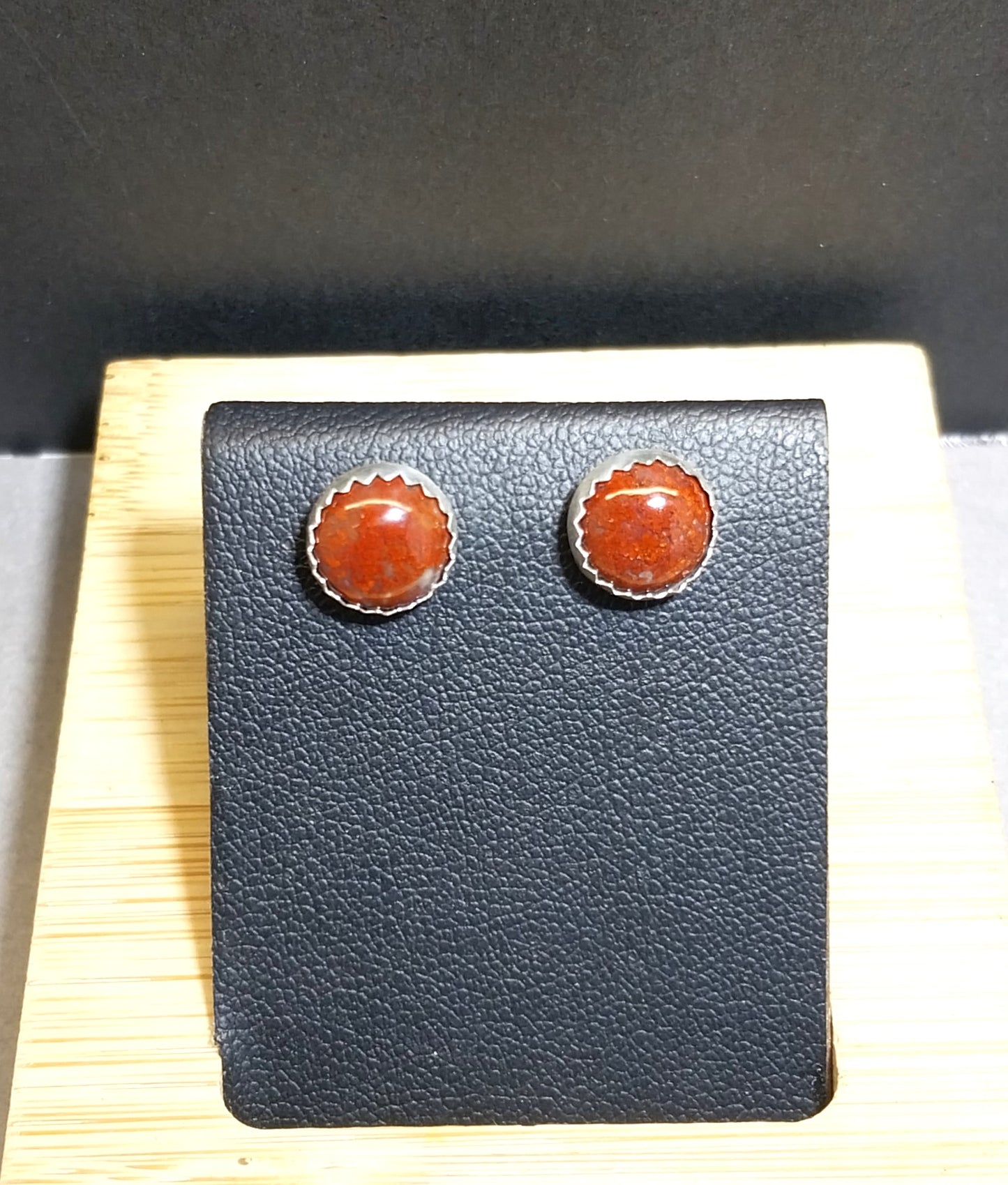 Lake Superior Agate Silver Stud Earrings, Red Moss Agate