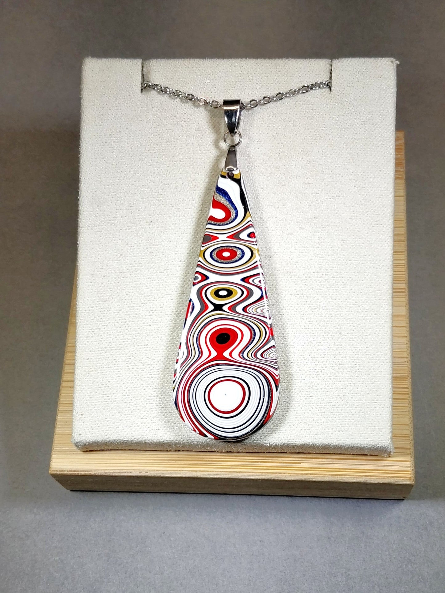 Teardrop Fordite Necklace Stainless Chain