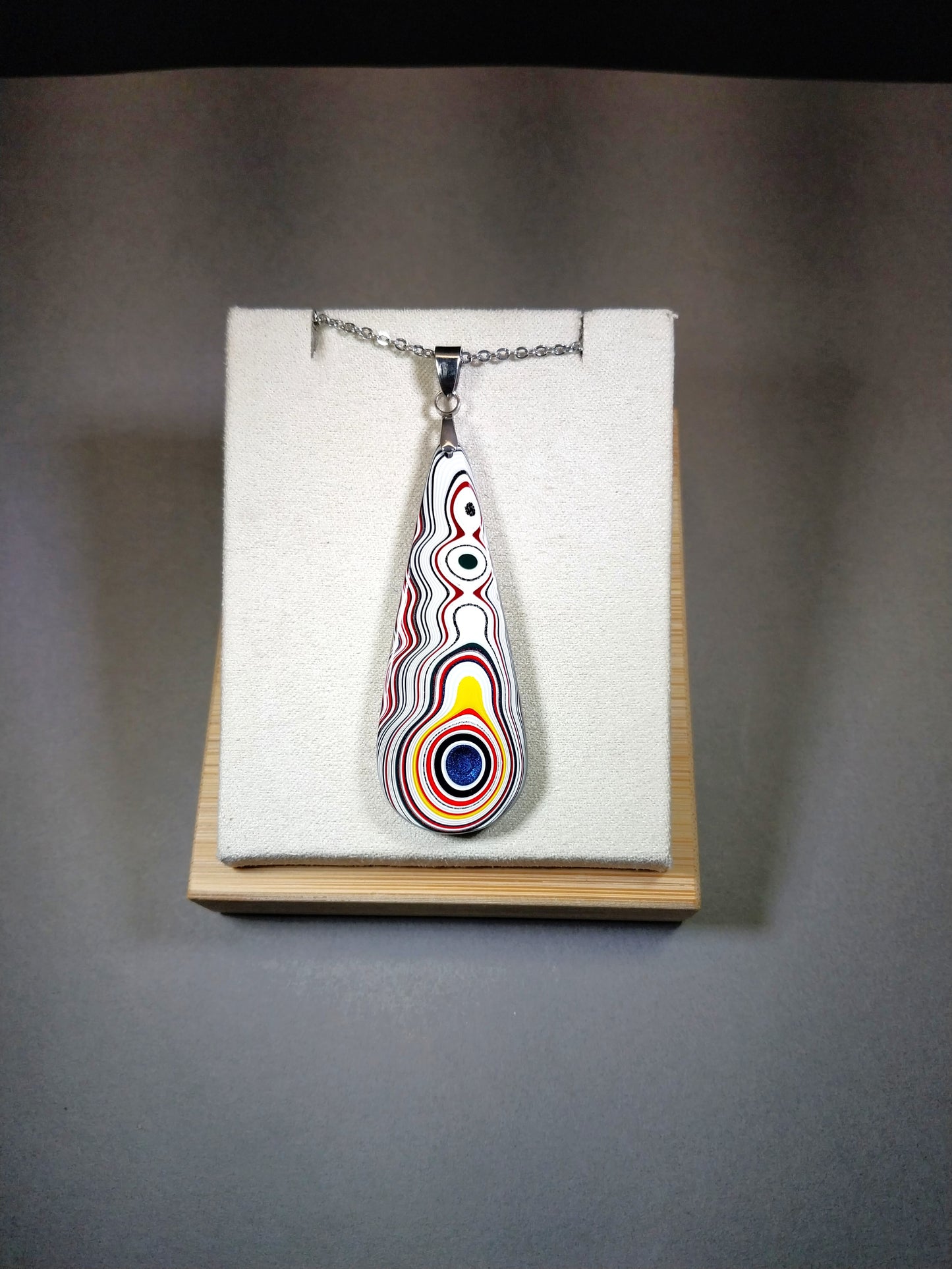 Teardrop Fordite Necklace Stainless Chain