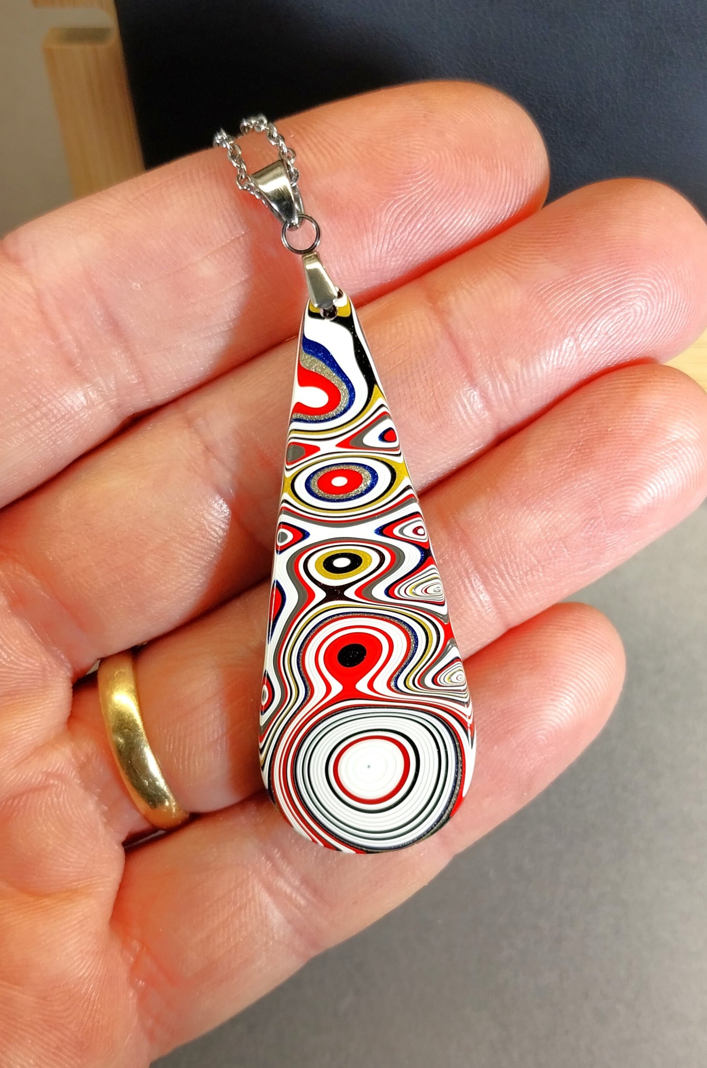 Teardrop Fordite Necklace Stainless Chain