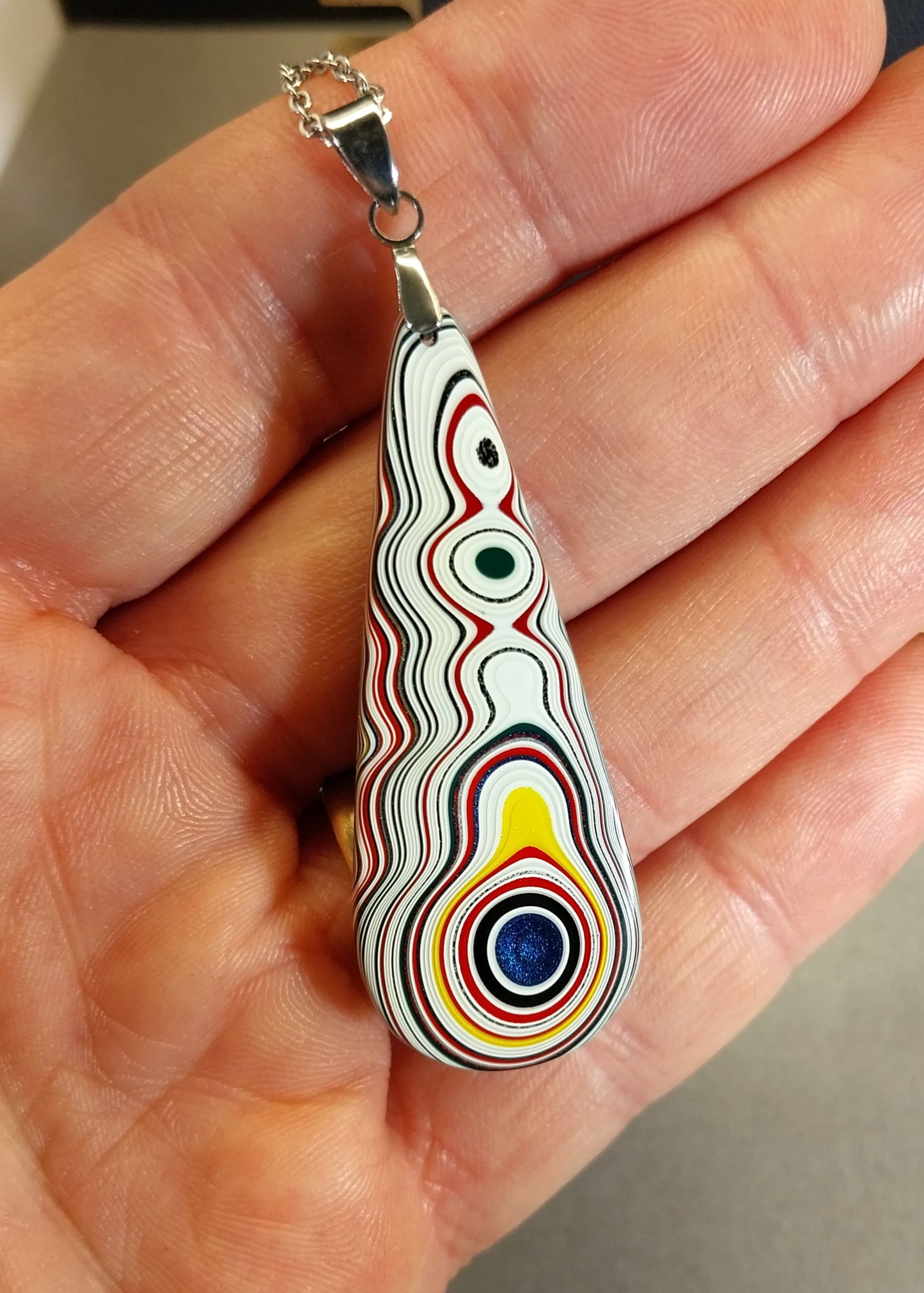 Teardrop Fordite Necklace Stainless Chain