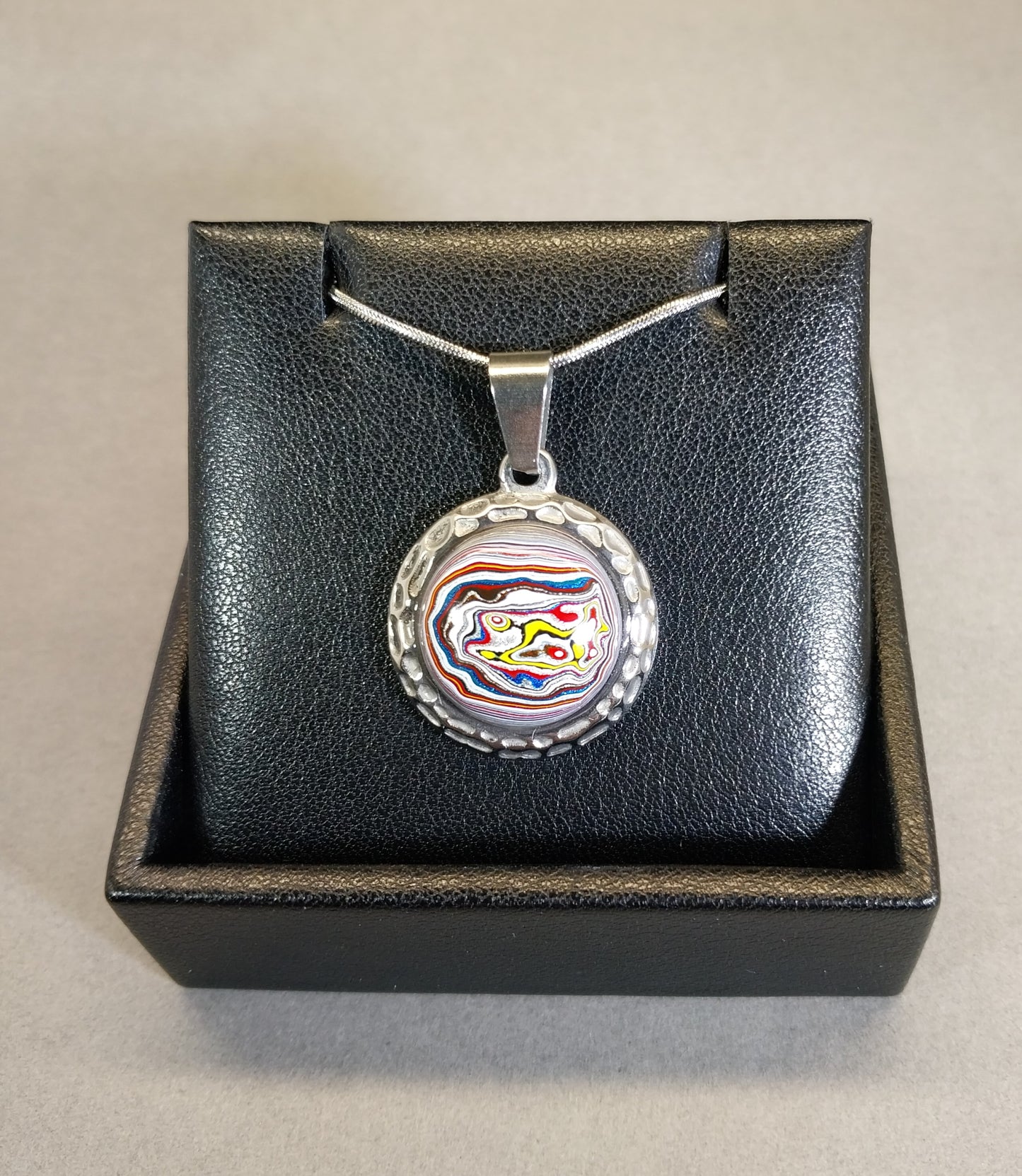 Fordite Necklace, Great Colors, Stainless Steel,  USA Handmade,  EB47