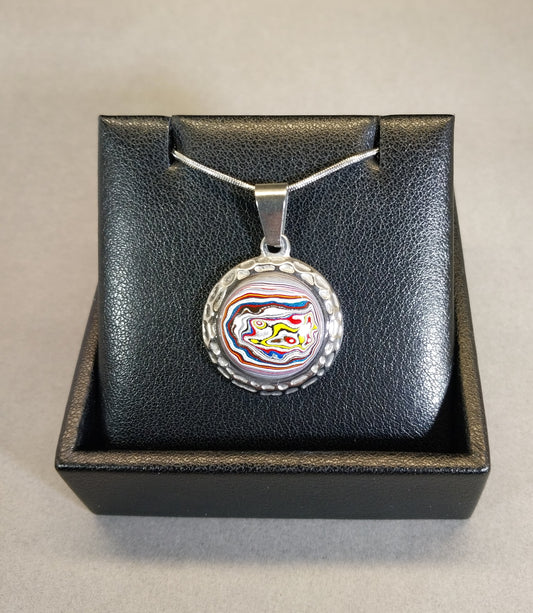 Fordite Necklace, Great Colors, Stainless Steel,  USA Handmade,  EB47