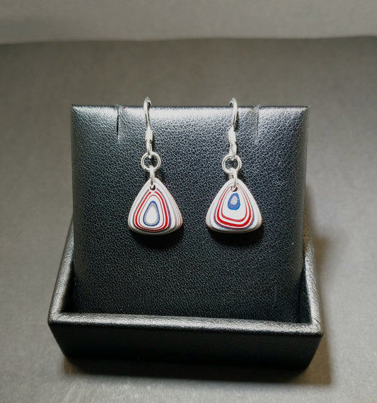 Fordite Earrings, Retro Colors, Sterling Silver