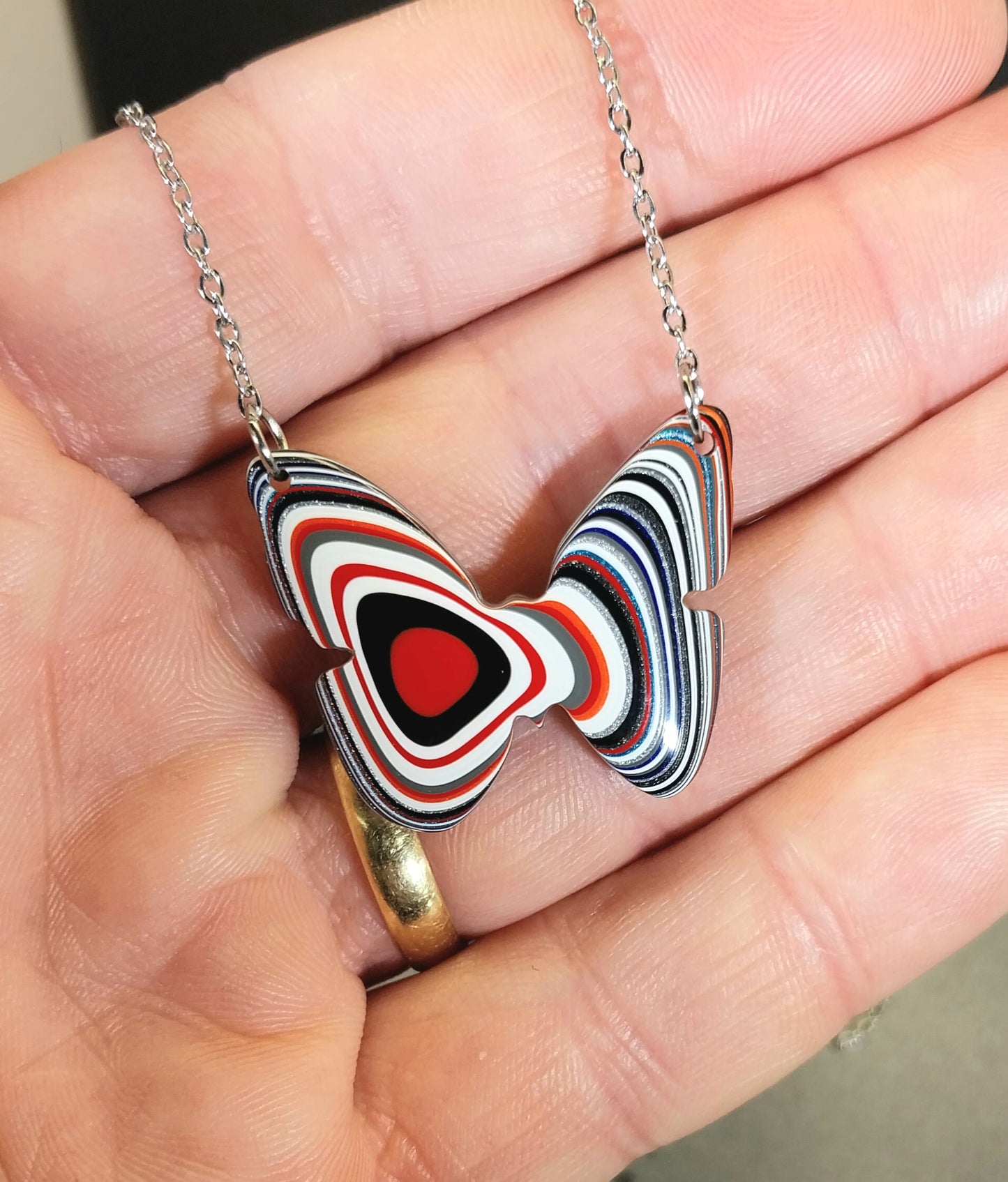 Fordite Necklace a Colorful Reversible Butterfly