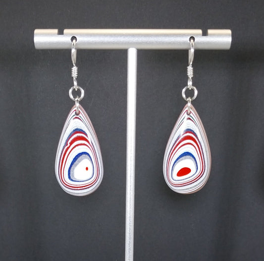 Fordite Earrings in Large Teardrops and Sterling Silver