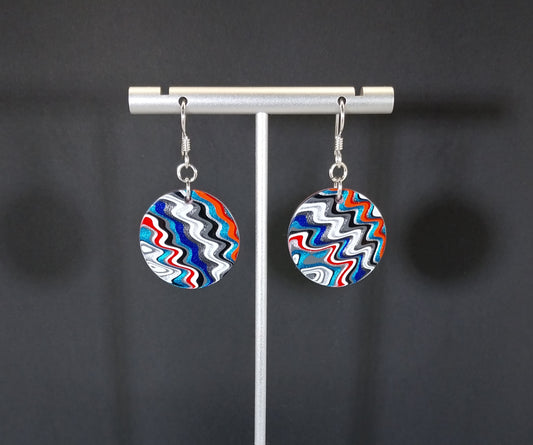 Large Fordite Circle Drop Earrings, Fordite Earrings