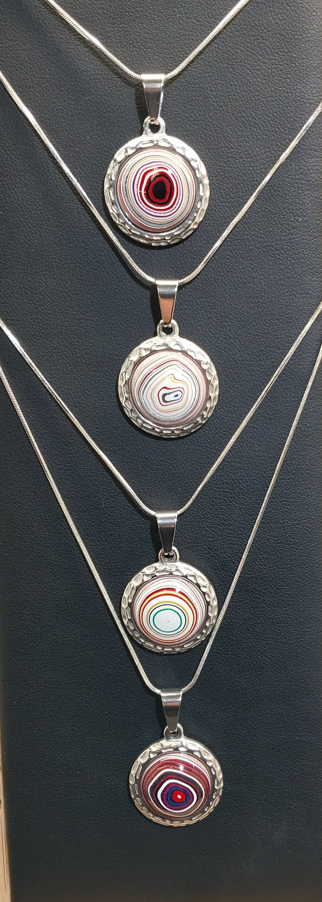 Fordite Necklace all Stainless Steel, Choice of Necklace