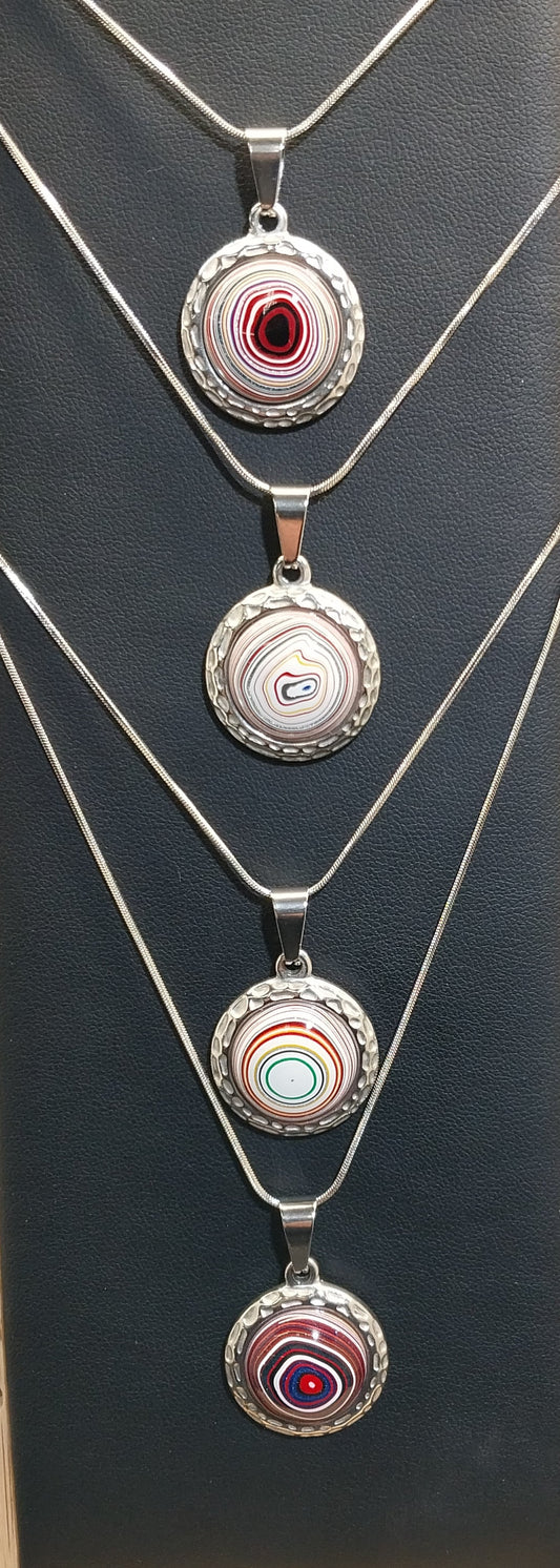 Fordite Necklace all Stainless Steel, Choice of Necklace