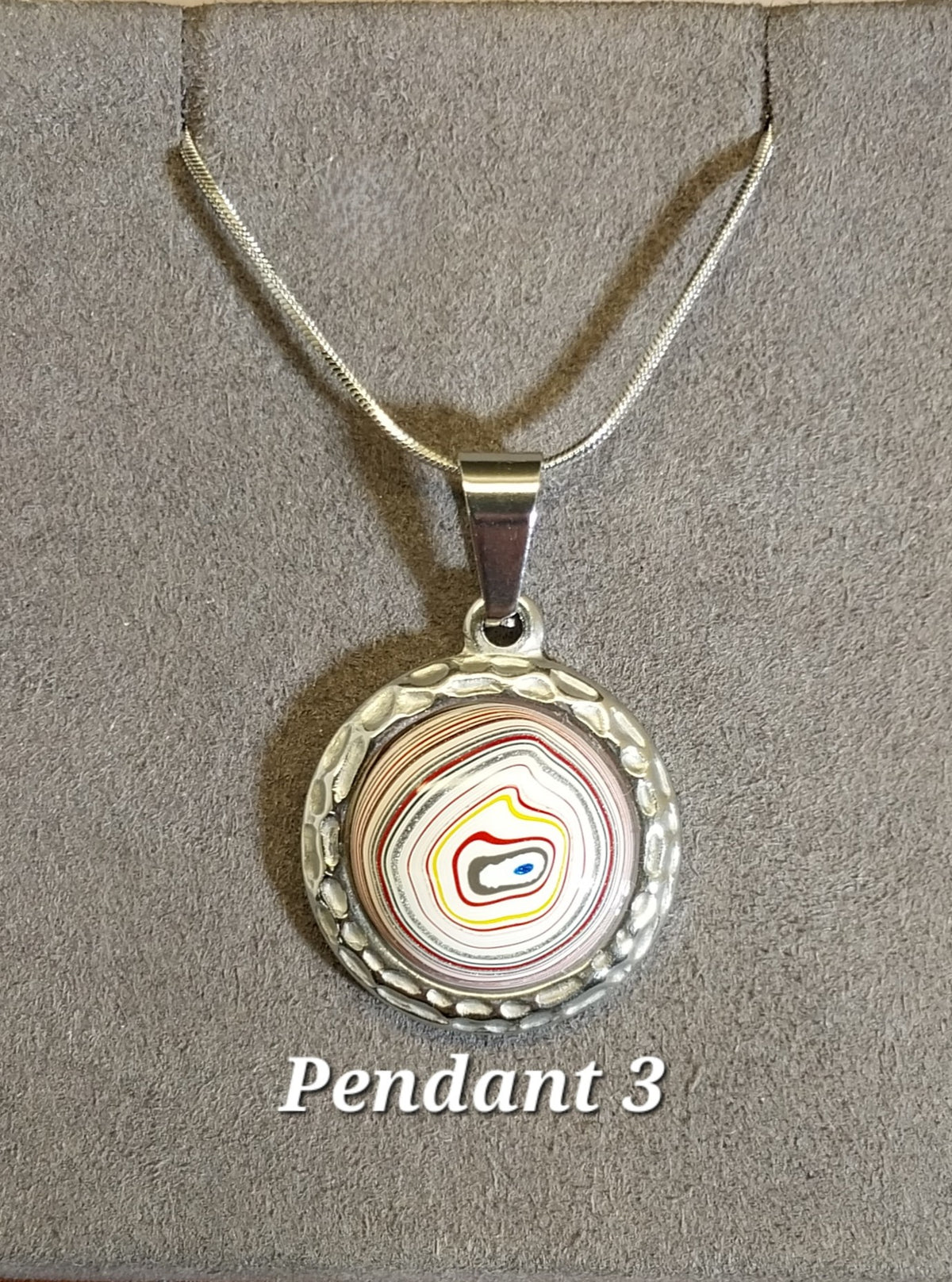 Fordite Necklace all Stainless Steel, Choice of Necklace