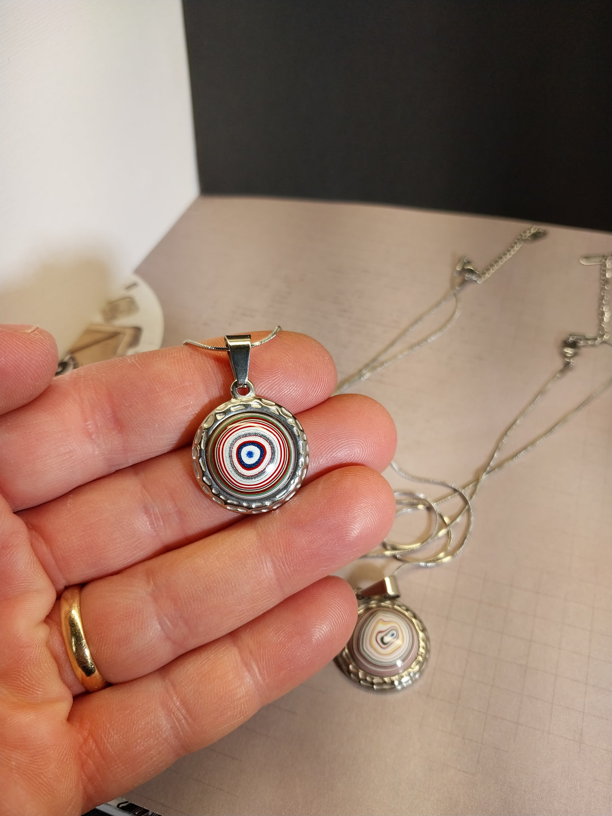 Fordite Necklace all Stainless Steel, Choice of Necklace