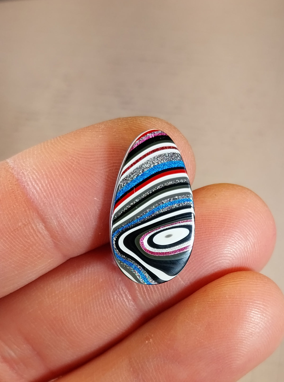 Fordite Cabochon, Flat Teardrop with Pink and Blue, EB40