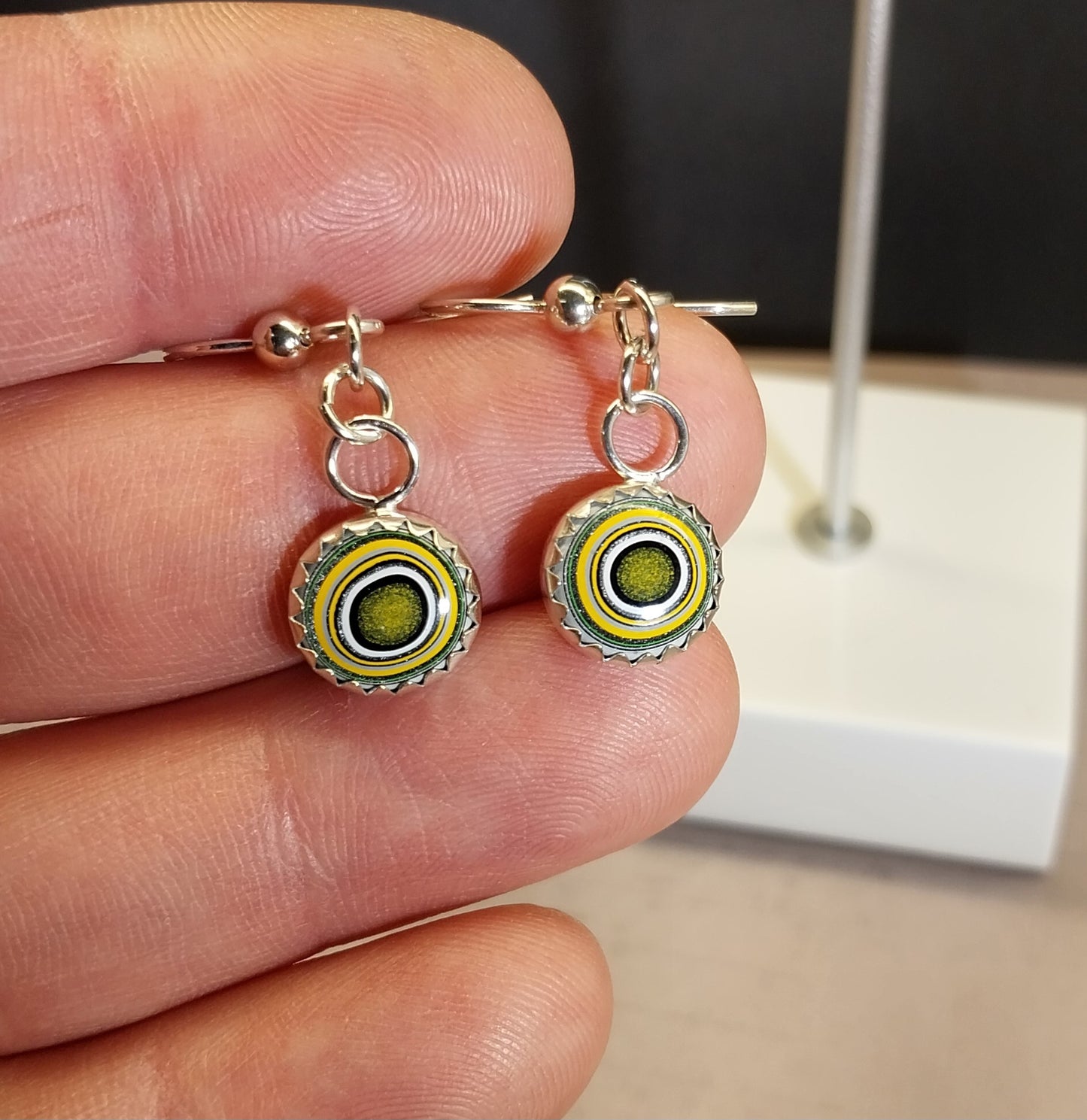 Yellow Fordite Earrings in Solid Silver