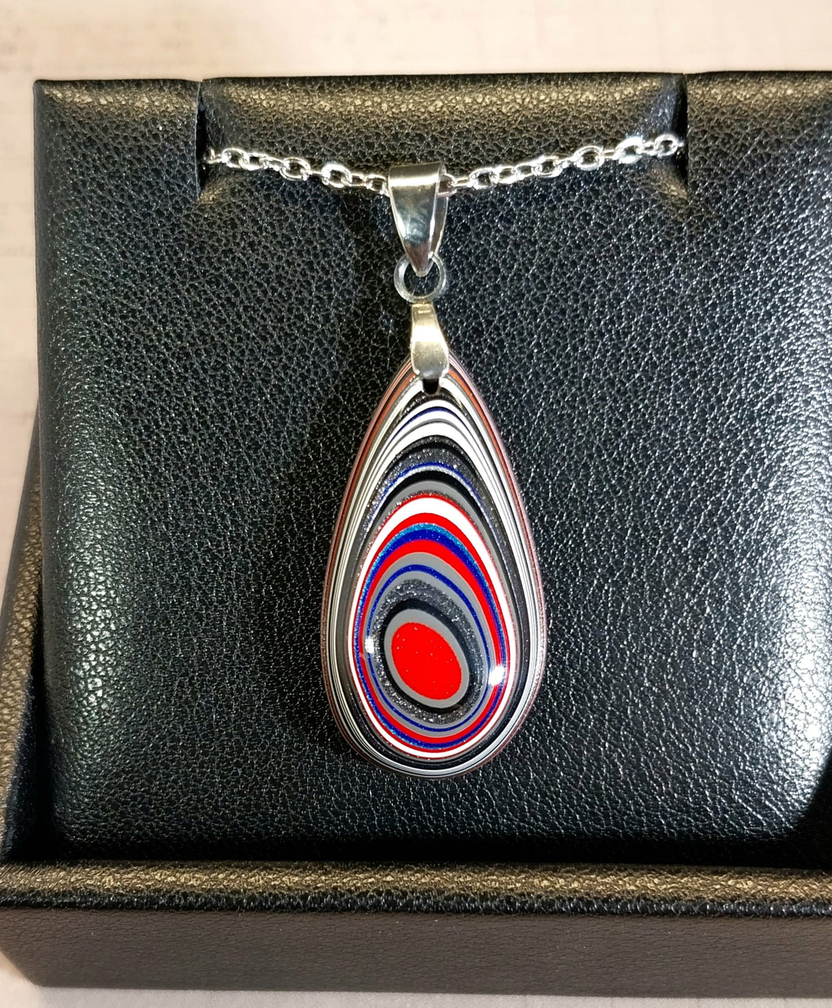Fordite Necklace, Stainless Steel Chain, USA Handmade, Recycled EB91