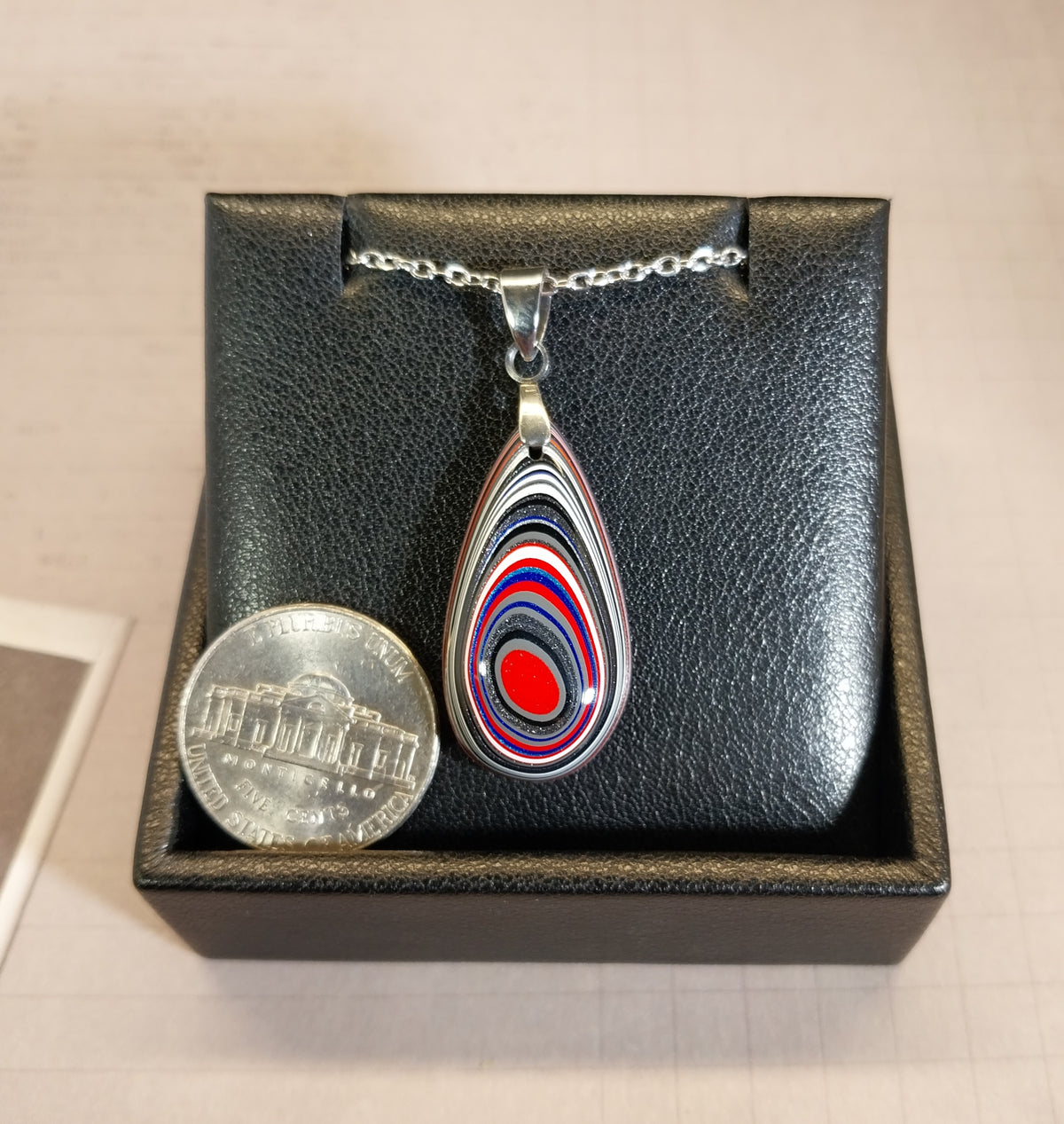 Fordite Necklace, Stainless Steel Chain, USA Handmade, Recycled EB91