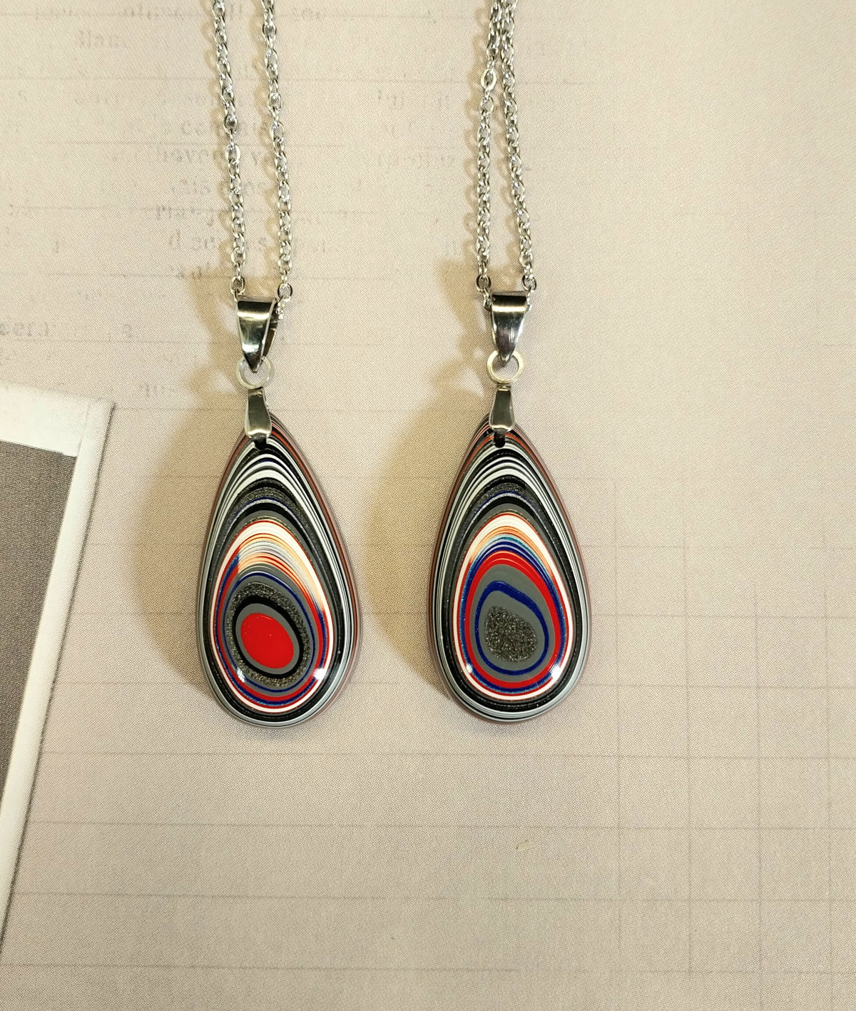 Fordite Necklace, Stainless Steel Chain, USA Handmade, Recycled EB91